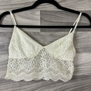 Anemone‎ Womens Bralette Bra Beige Wire Free Adjustable Lace Lined Pullover M